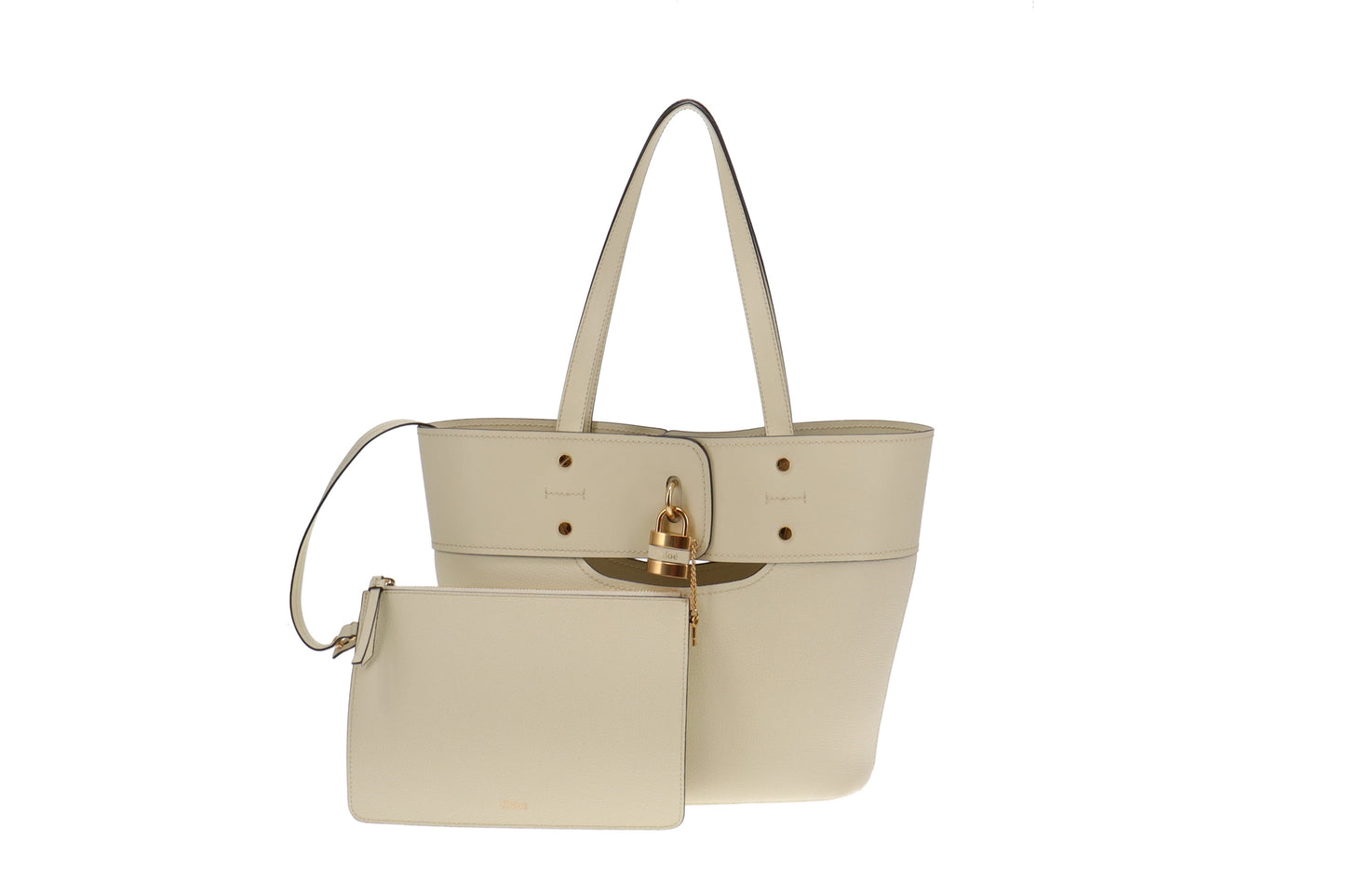 Chloe Cream Smooth and Grained Leather Medium Aby Tote