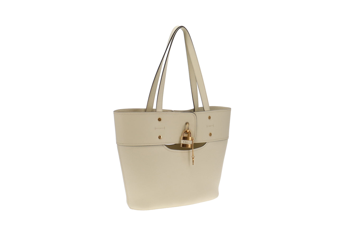 Chloe Cream Smooth and Grained Leather Medium Aby Tote