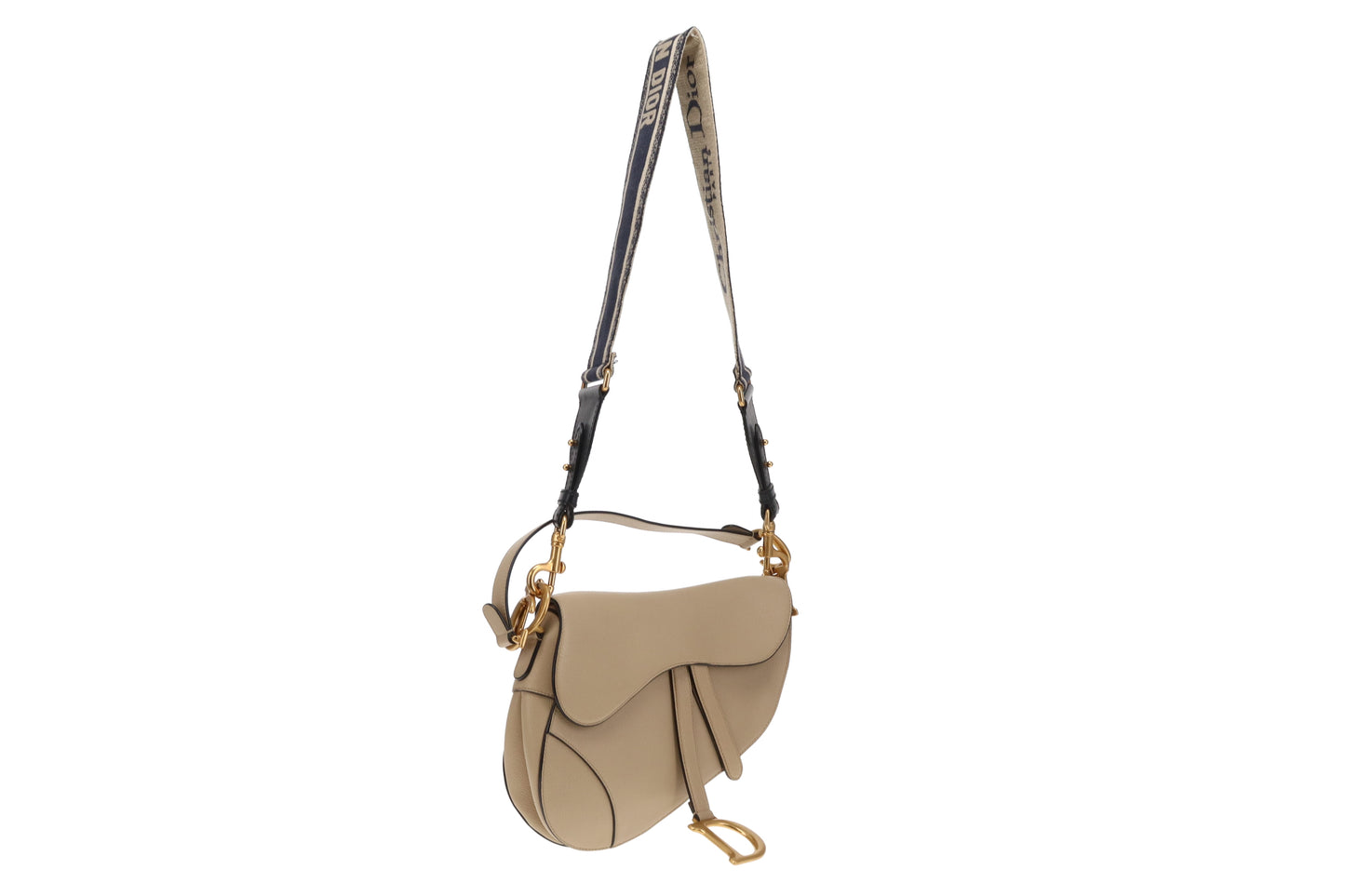 Dior Saddle Bag Beige With Montaigne Navy Strap (2020)