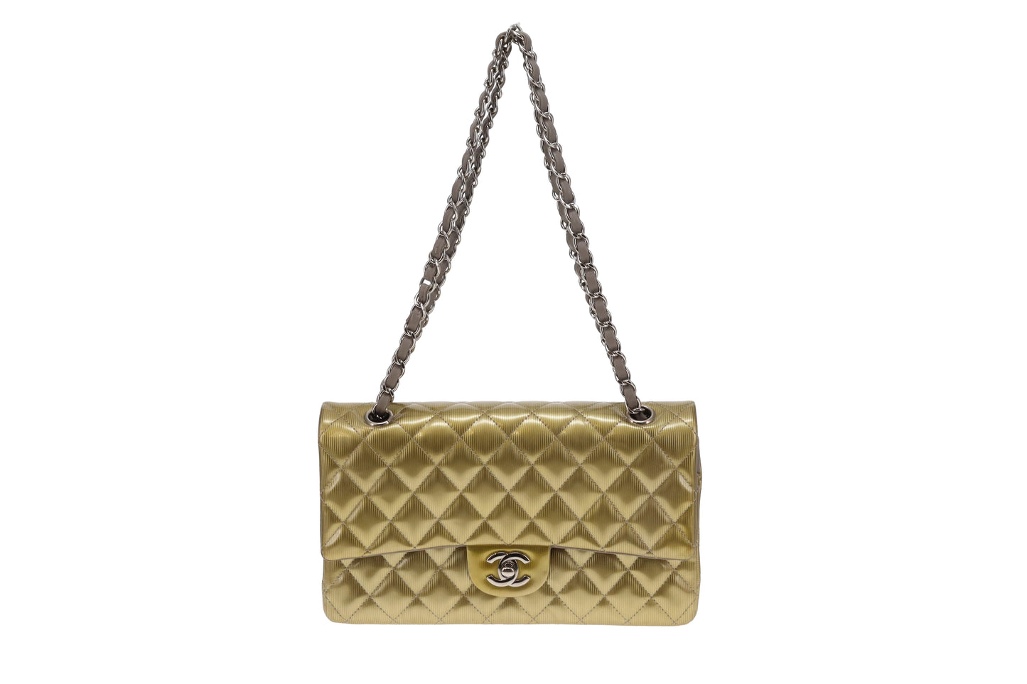 Chanel Classic Double Flap Bag Seasonal Gold Patent Leather SHW 2012