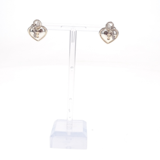Tiffany & Co Heart Padlock and Key Earrings Sterling Silver