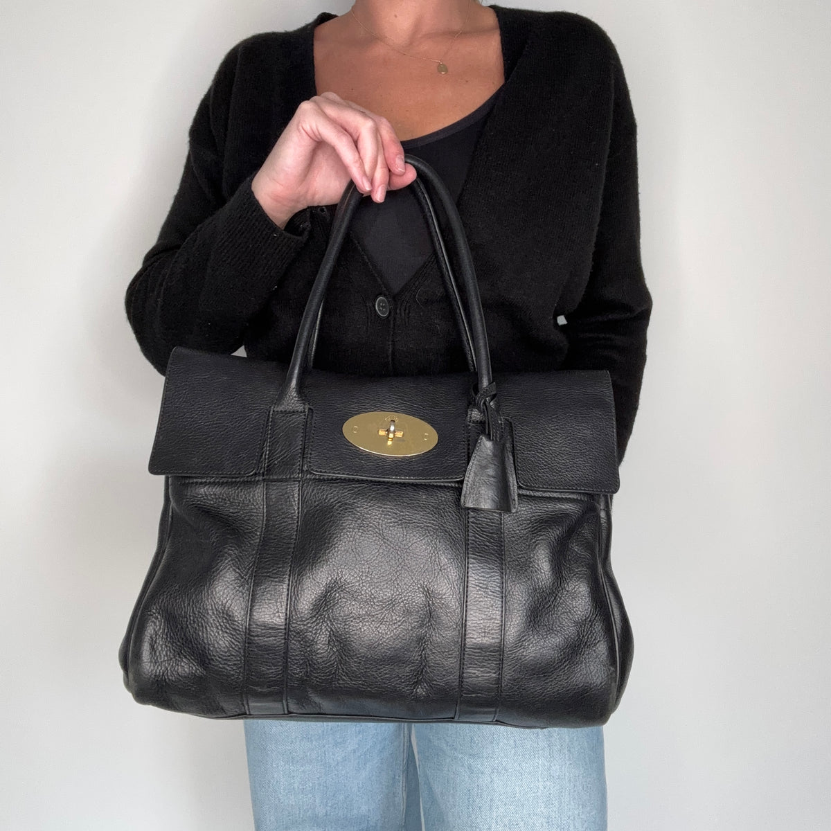 Mulberry Bayswater Black NVT With Gold Hardware