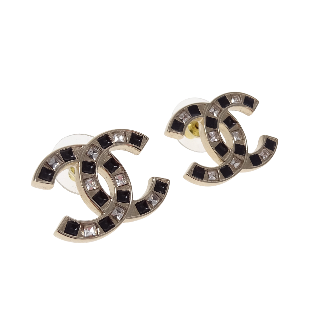 Chanel Earrings CC Large Goldtone, Black Enamel and Crystal 2025