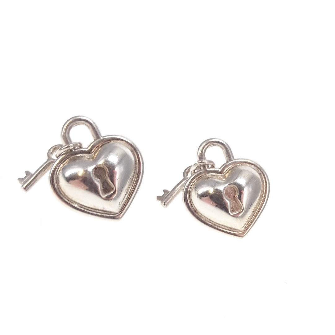 Tiffany & Co Heart Padlock and Key Earrings Sterling Silver