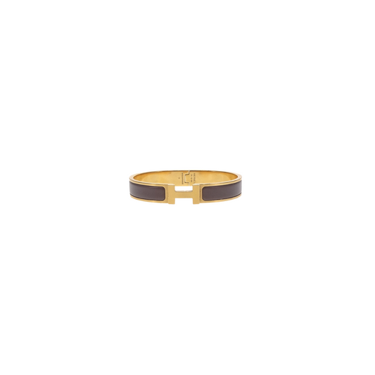 Hermes Clic HH Bangle Etain Mat Brushed Gold Plated with Matte Enamel