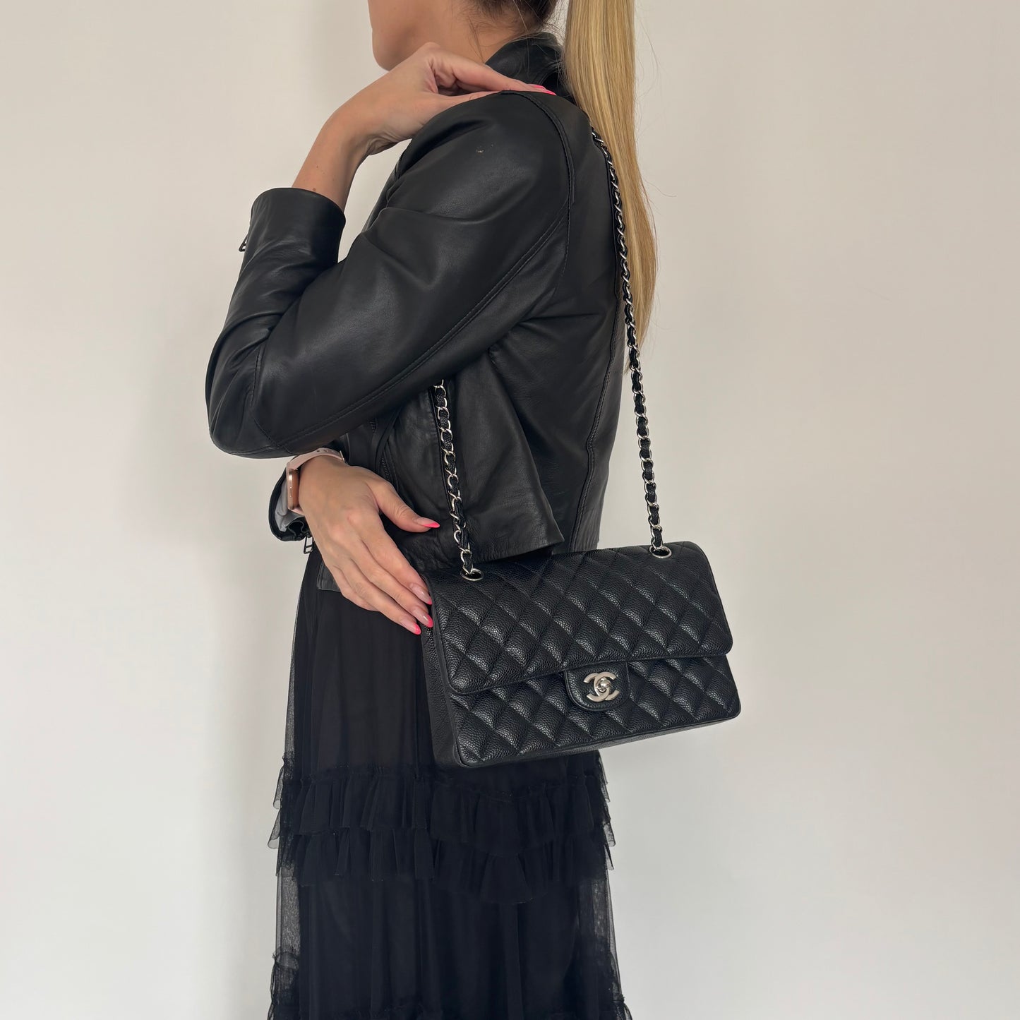 Chanel Classic Double Flap Medium Black Caviar With Silver Hardwear 2013