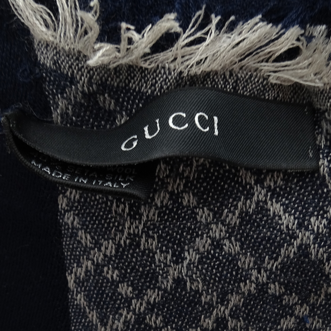 Gucci Wool & Silk Diamante Web Pattern Grey Shawl