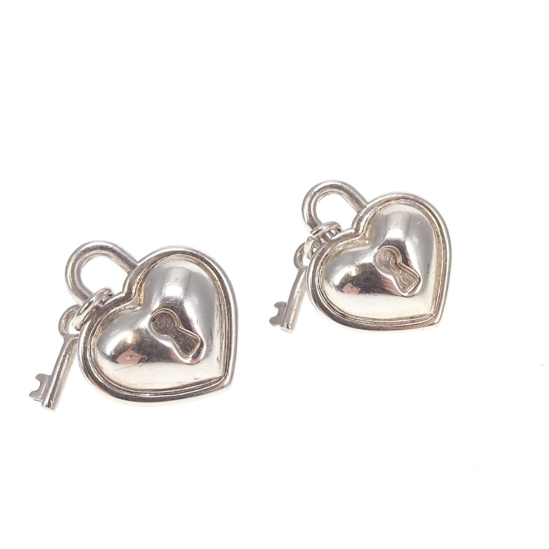 Tiffany & Co Heart Padlock and Key Earrings Sterling Silver