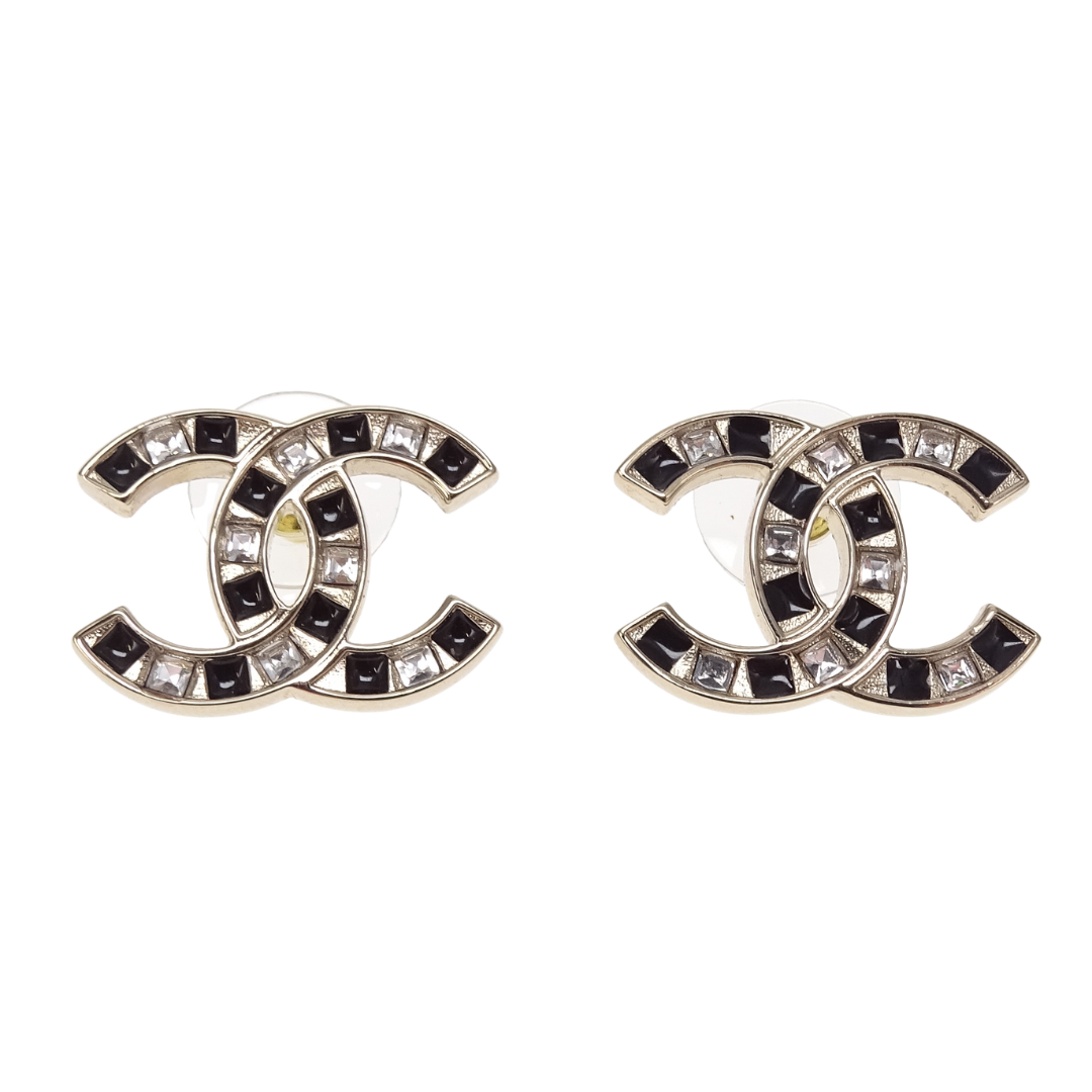 Chanel Earrings CC Large Goldtone, Black Enamel and Crystal 2025
