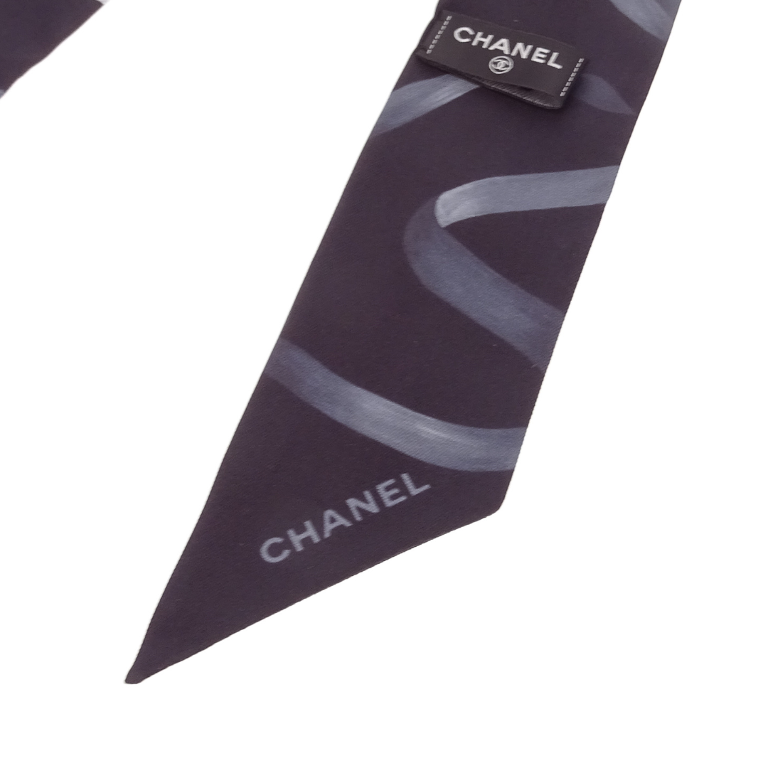 Chanel Twilly Black Ribbon Print 100% Silk