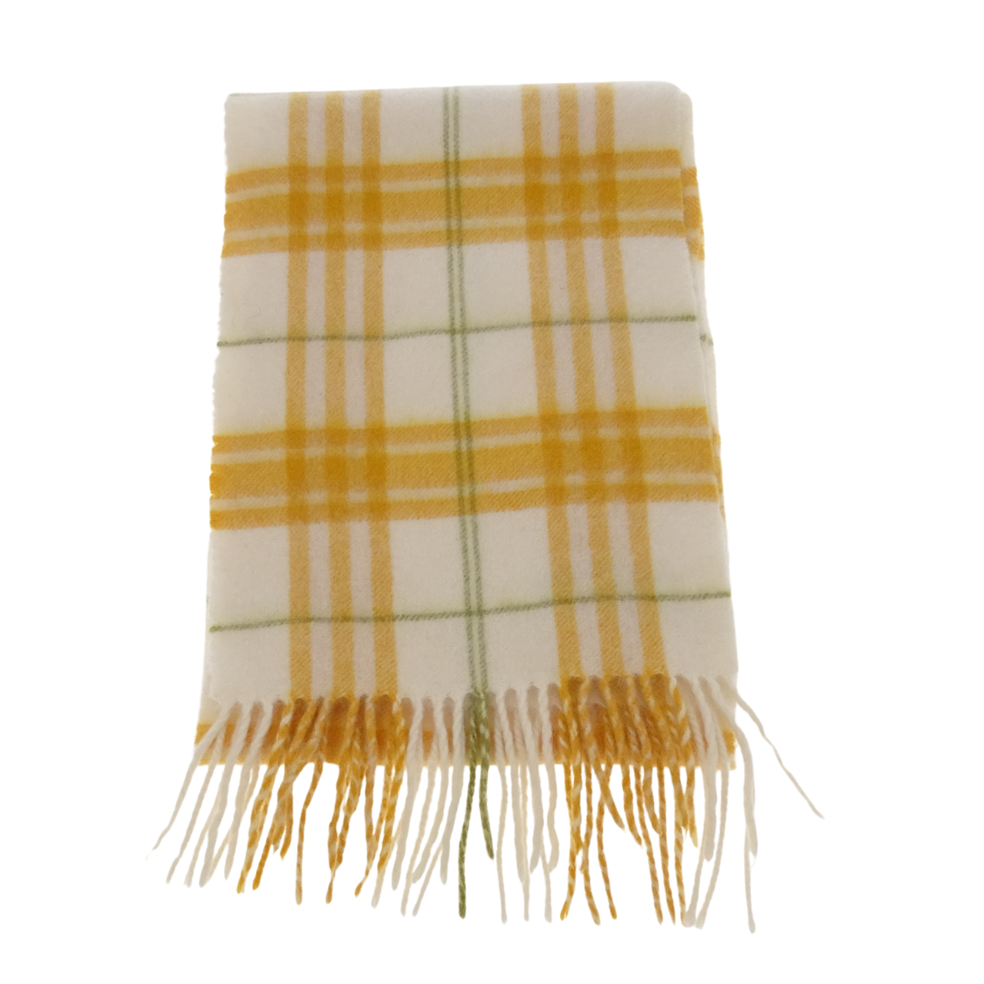 Burberry 100% Cashmere Green/yellow Check Scarf