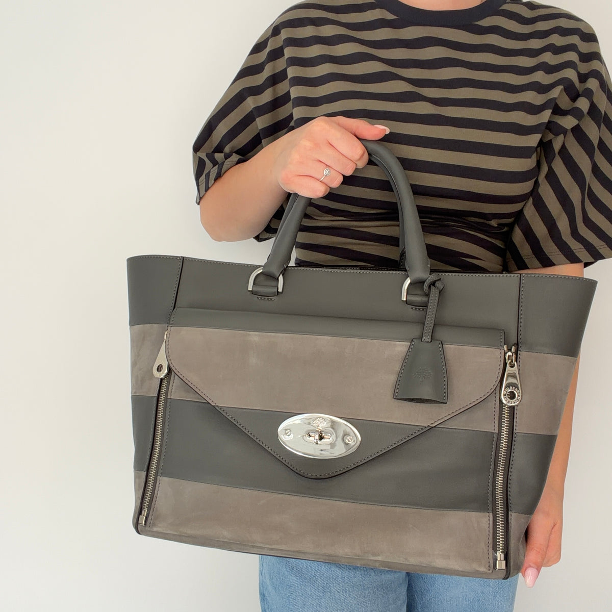 Mulberry Willow Tote Large Ltd Edition Grey Leather & Suede Panels