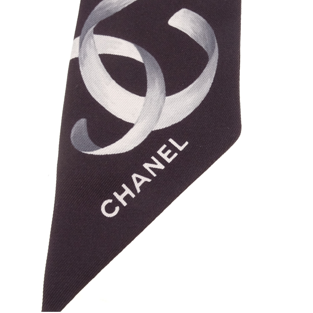 Chanel Twilly Black Ribbon Print 100% Silk