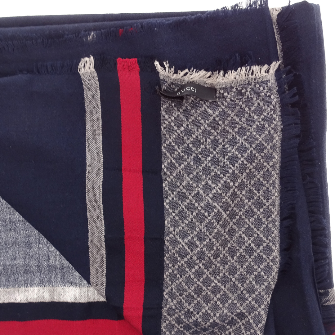 Gucci Wool & Silk Diamante Web Pattern Grey Shawl