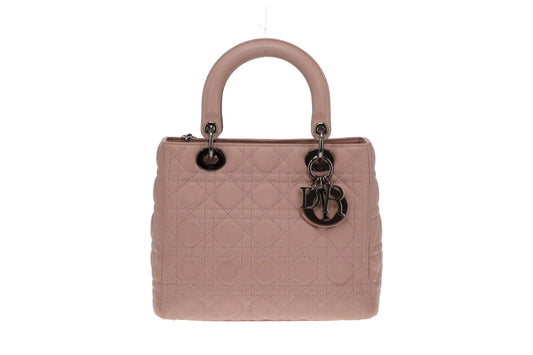 Dior Blush Leather and Metallic Cannage Stitching Medium Lady Dior with Strap 2011