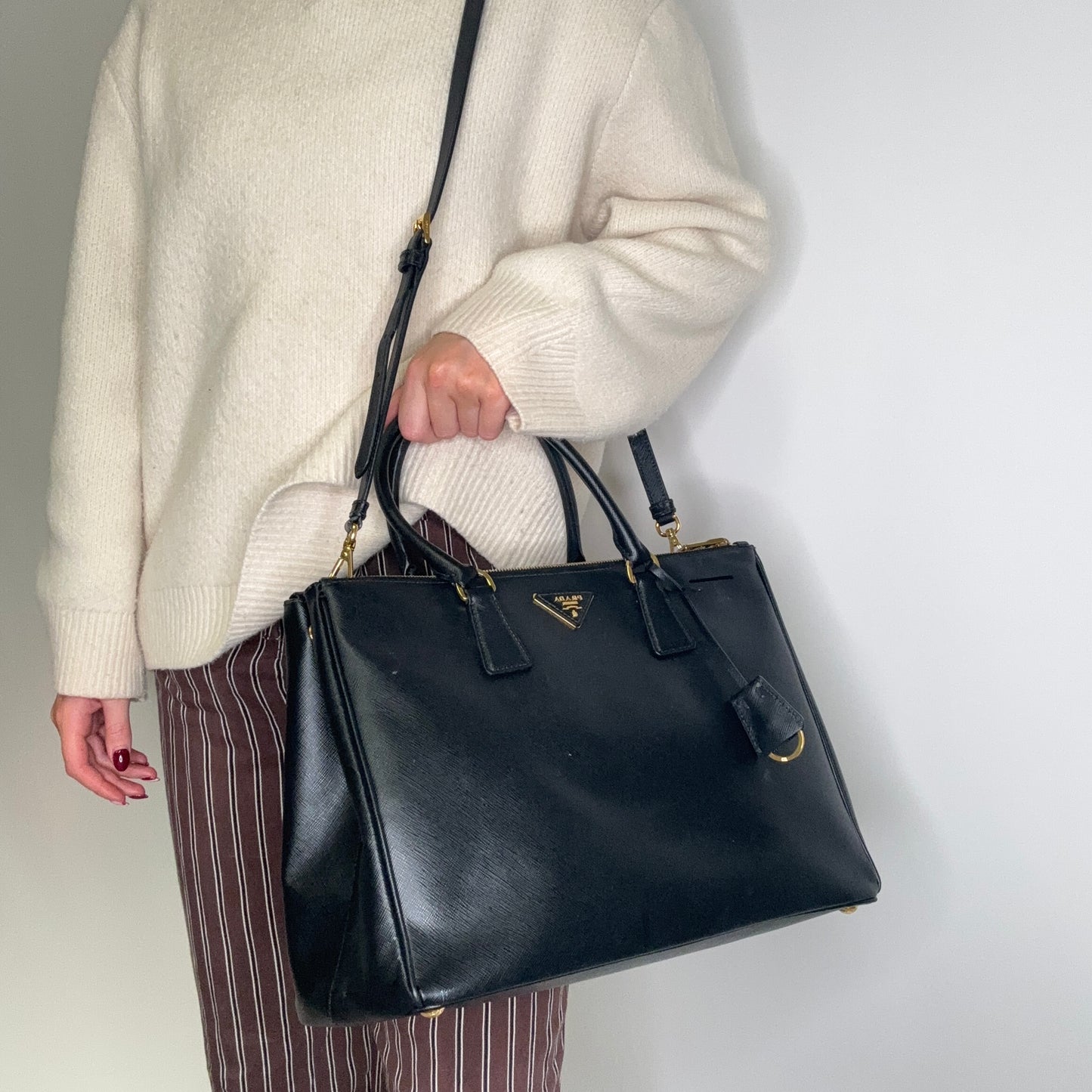 Prada Galleria Doube Zip Large Tote Black Saffiano Lux GHW