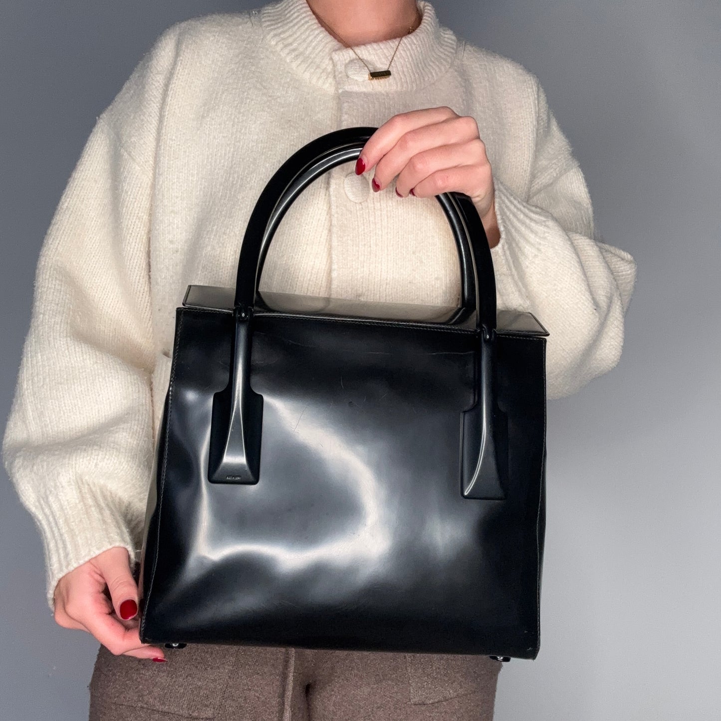 Prada Top Handle Bag Black Smooth Leather