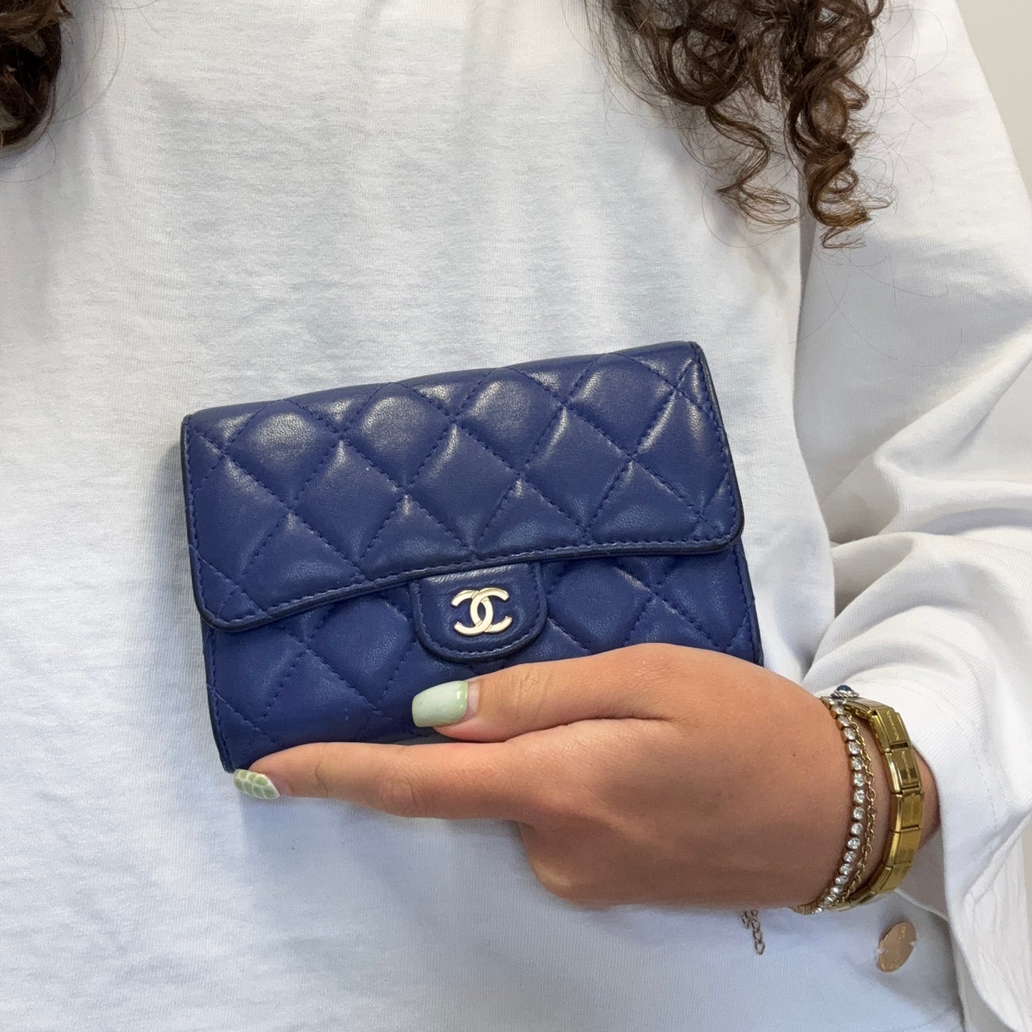 Chanel Compact Classic Lambskin Wallet In Indigo 2008/09