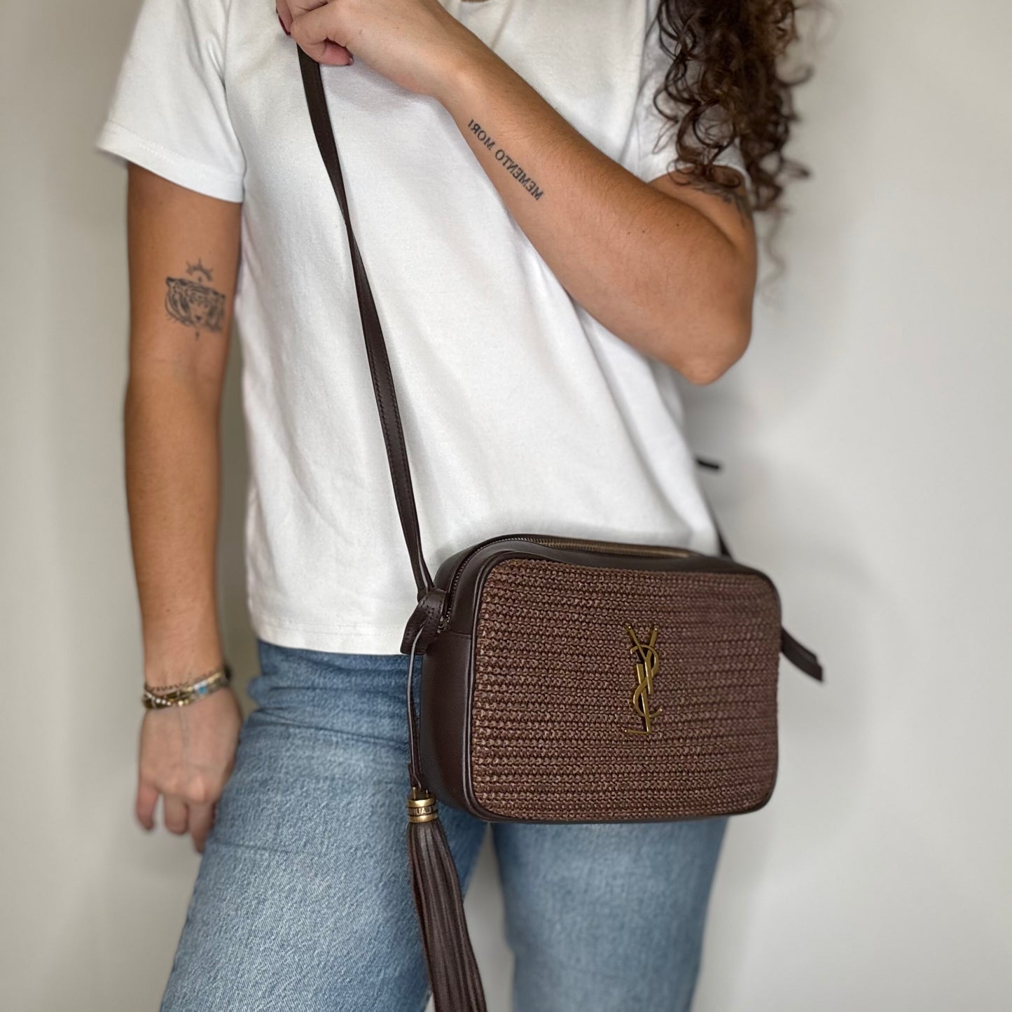 Saint Laurent Lou Camera Bag Choc Brown Raffia 2020