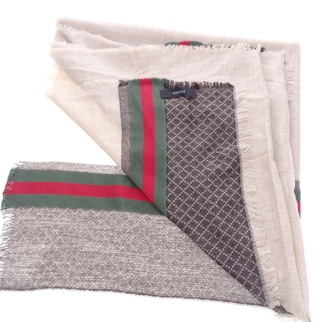 Gucci Wool & Silk Diamante Web Pattern Beige Shawl