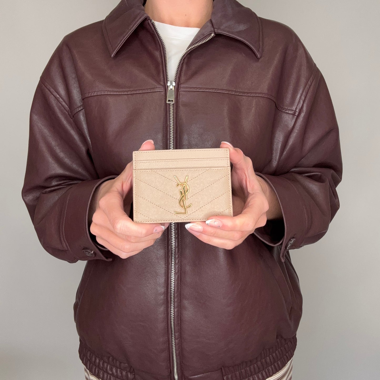 Saint Laurent Card Holder Dark Beige GHW 2022