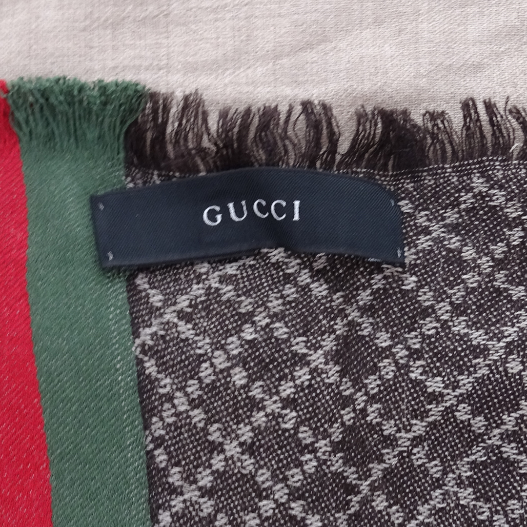 Gucci Wool & Silk Diamante Web Pattern Beige Shawl