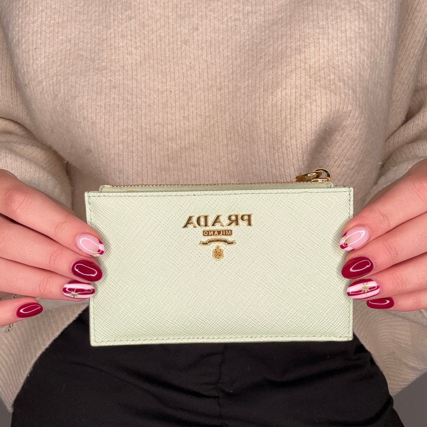 Prada Aquamarine Saffiano Leather Card Holder