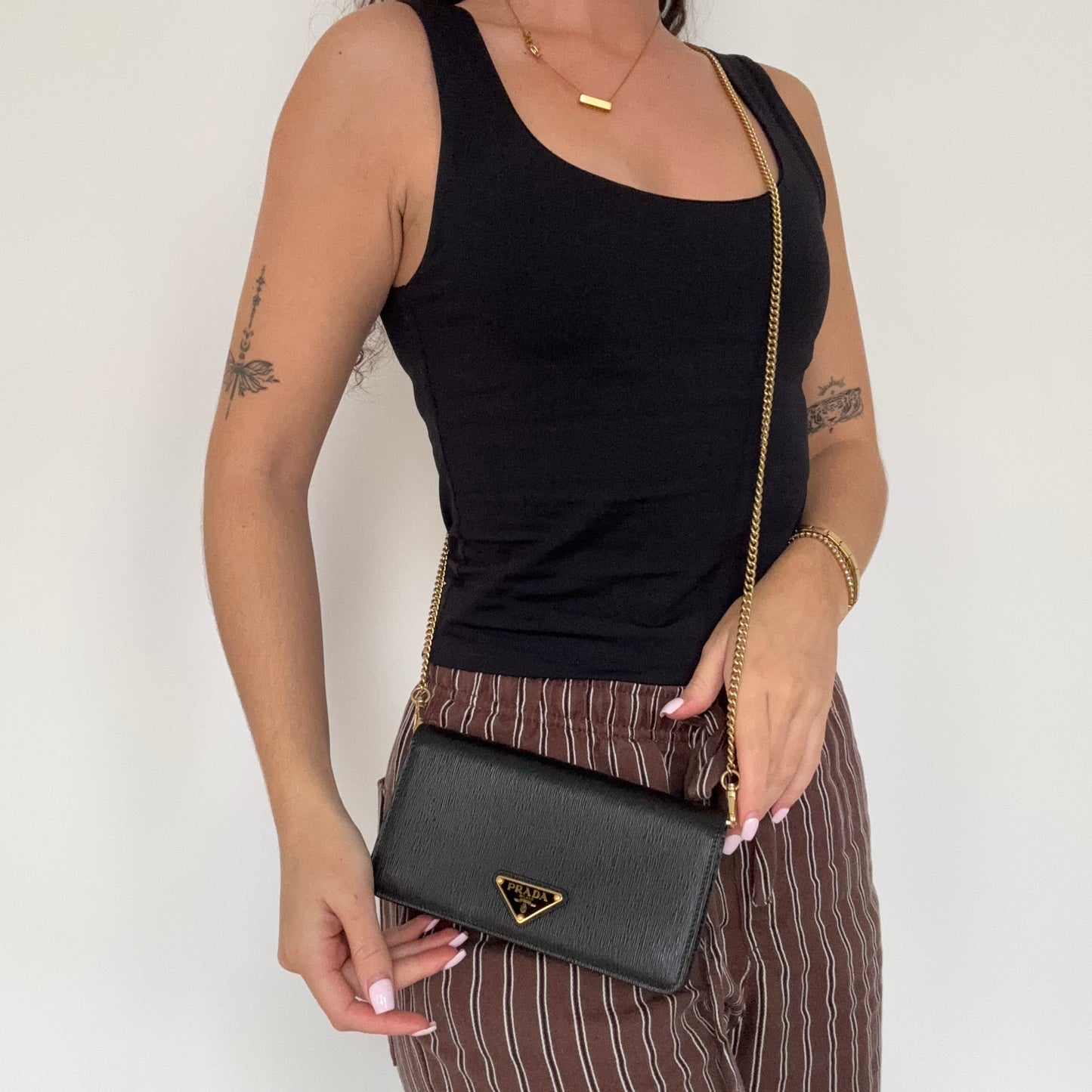 Prada Chain Wallet Black Saffiano GHW