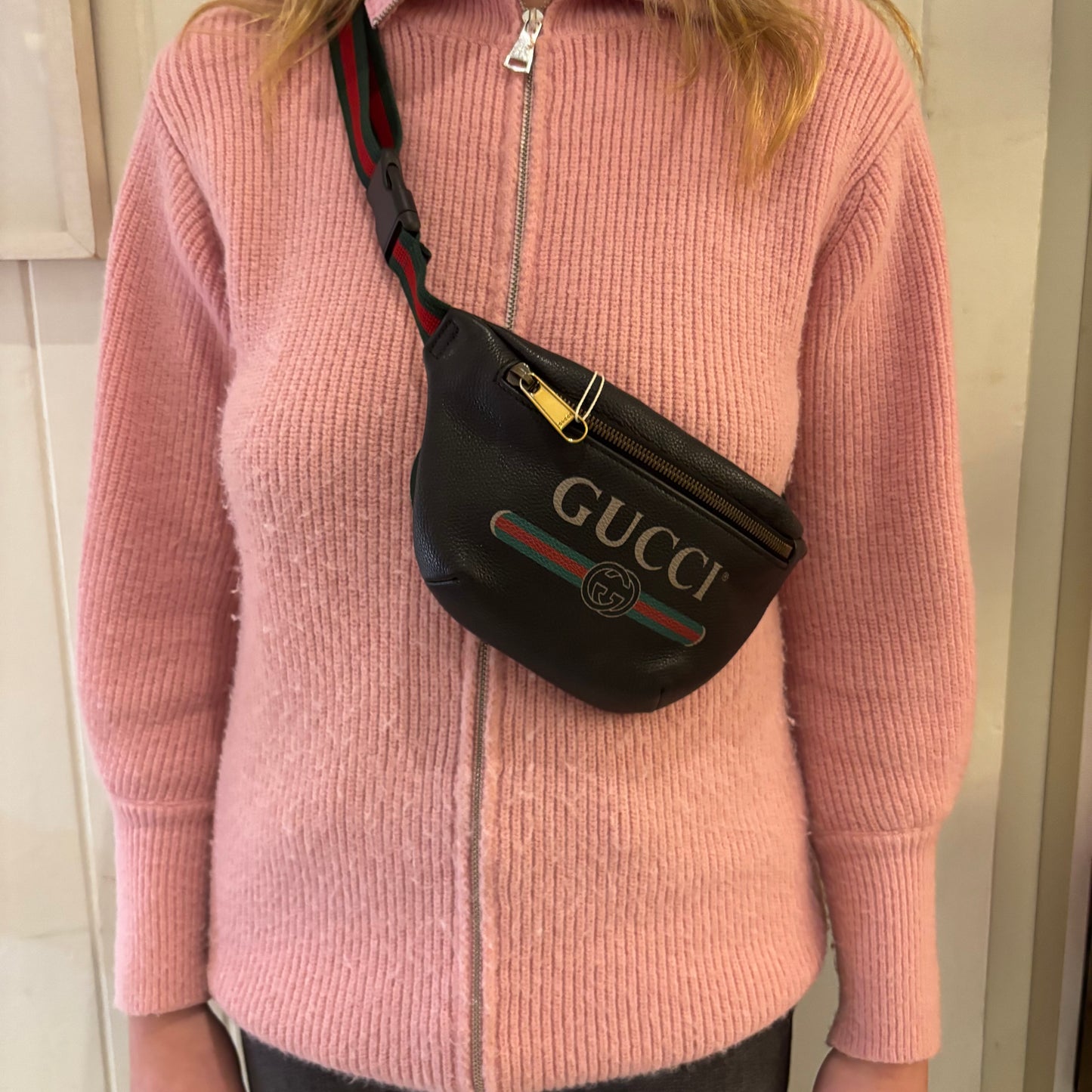Gucci Black Leather Logo Mini Bumbag