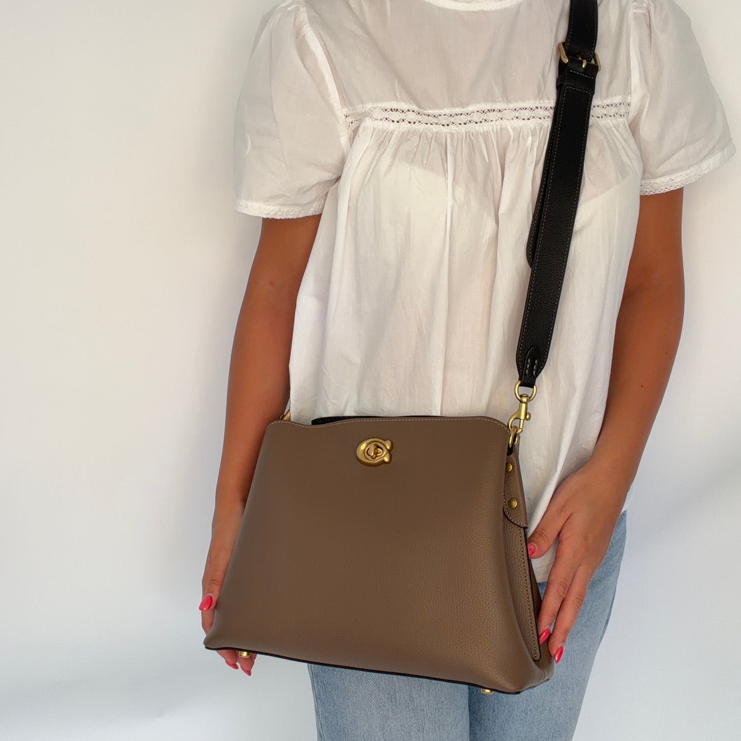 Coach Willow Shoulder Bag Taupe and Black
