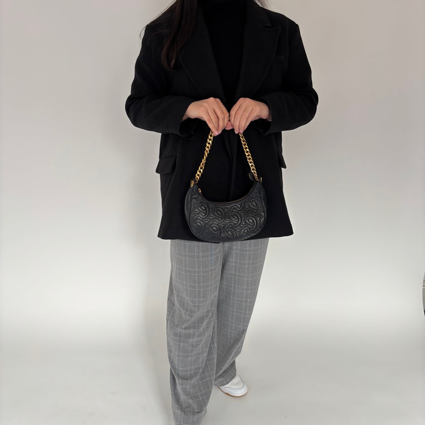Celine Black Triomphe Quilted Leather Ava Chain Shoulder Bag 2022