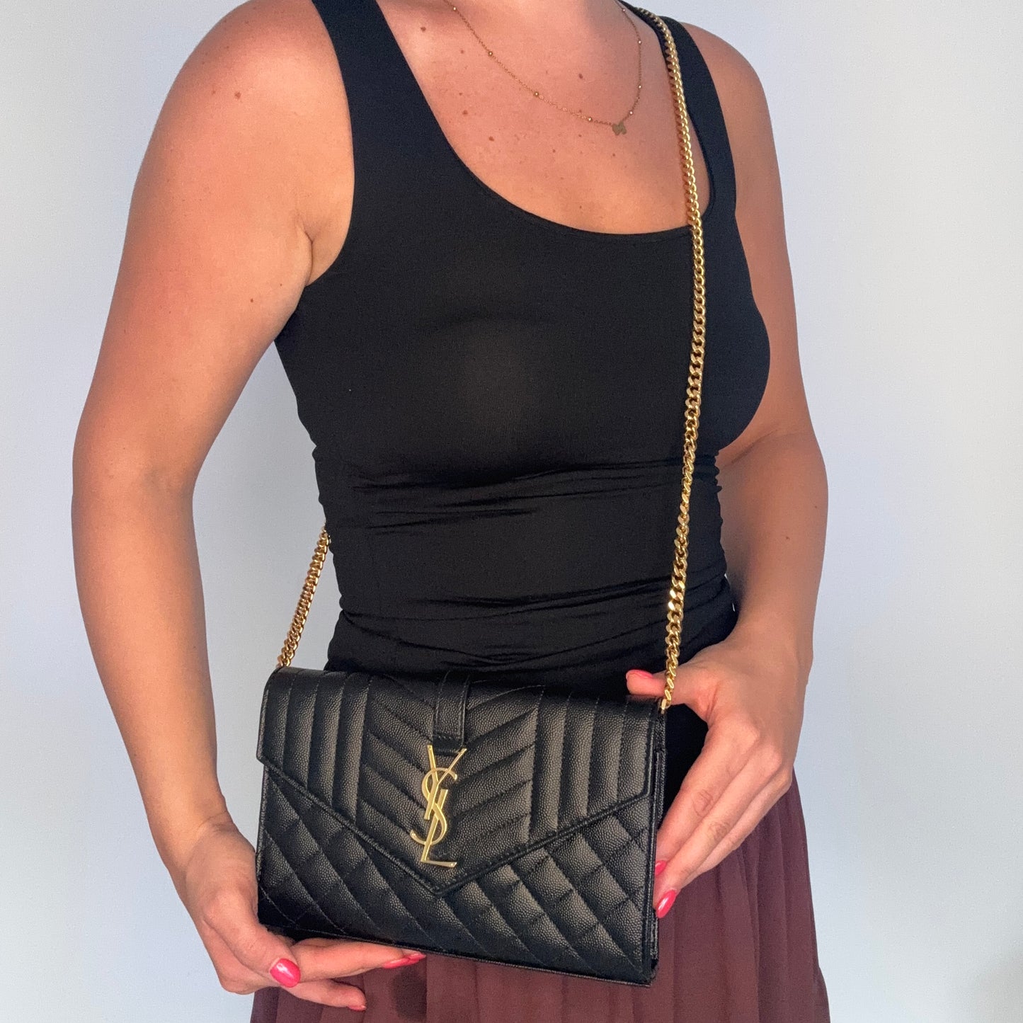 Saint Laurent Envelope Mixed Matelasse Grain De Poudre Crossbody Bag