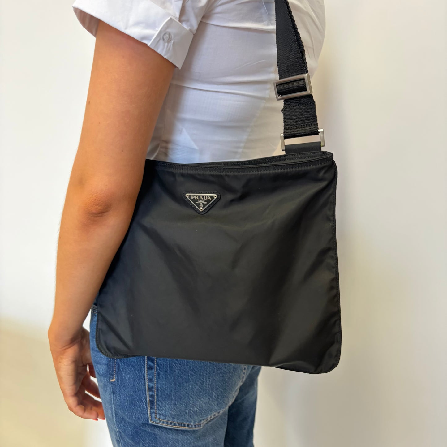 Prada Flat Messenger Black Nylon Vintage