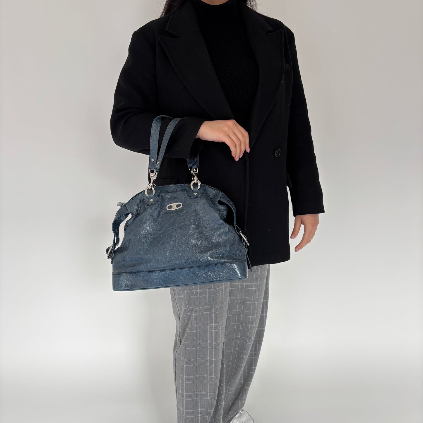 Celine Vintage Teal Tote With Pouch