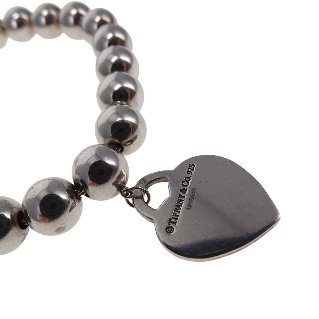 Tiffany & Co RTT Heart Tag Beaded Bracelet Sterling Silver
