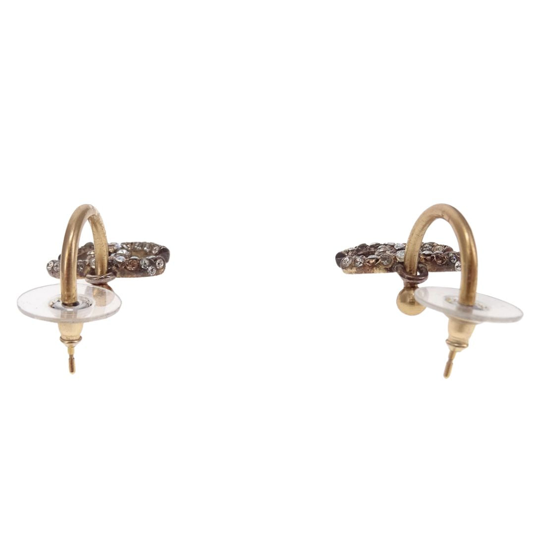 Chanel Earrings Goldtone CC Dangle Hook and Strass