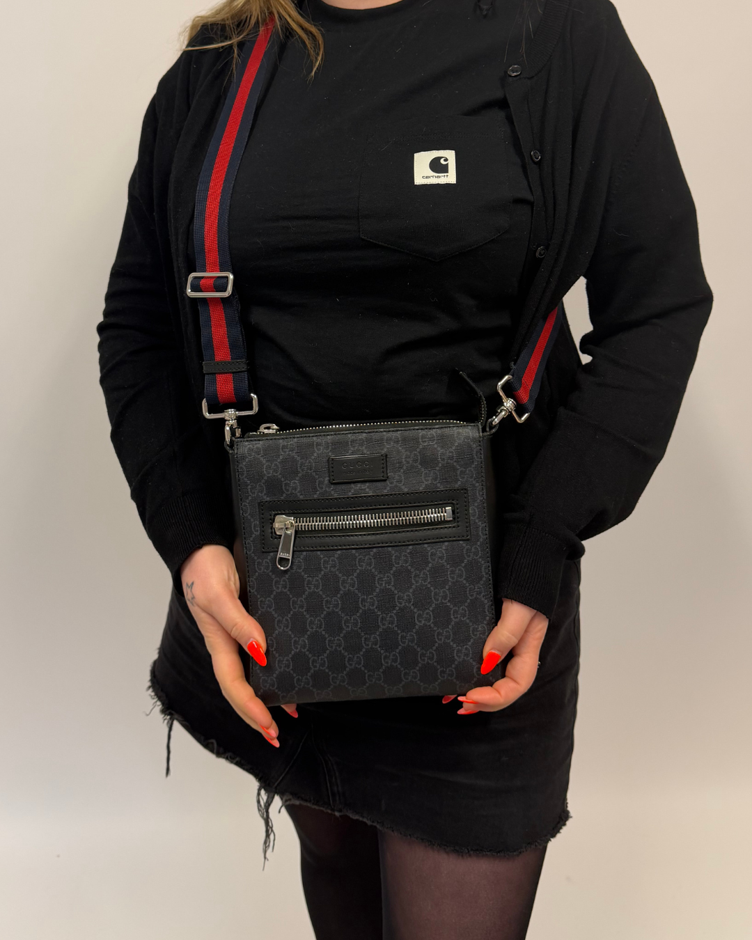 Gucci Messenger Bag Small Black GG Supreme with Web Strap