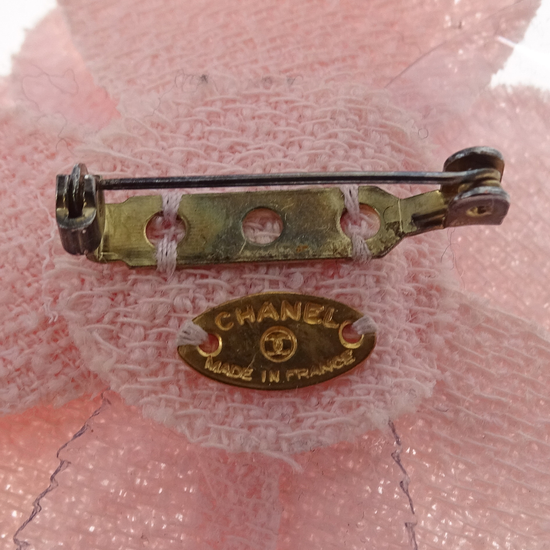 Chanel Camellia Brooch Pink Tweed and PVC