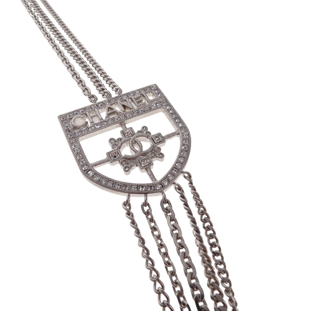 Chanel 2017 Multi-Chain CC Crest Shield Medallion Necklace  Silvertone 2017