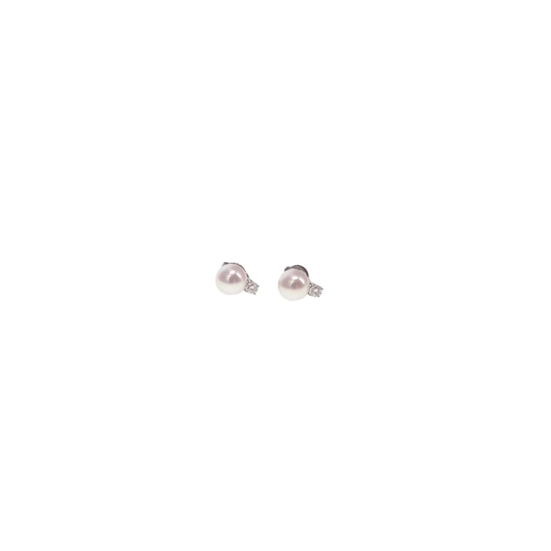 Tiffany & Co 18k White Gold and Akoya Cultured Pearls with Brialliant Diamond Earrings