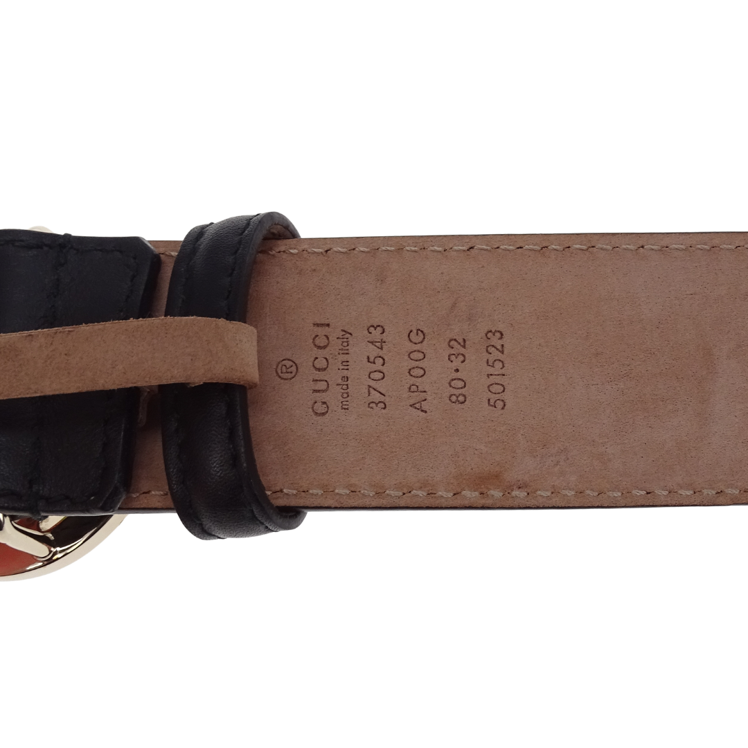 Gucci Interlocking G Gold Buckle Black Belt 80cm