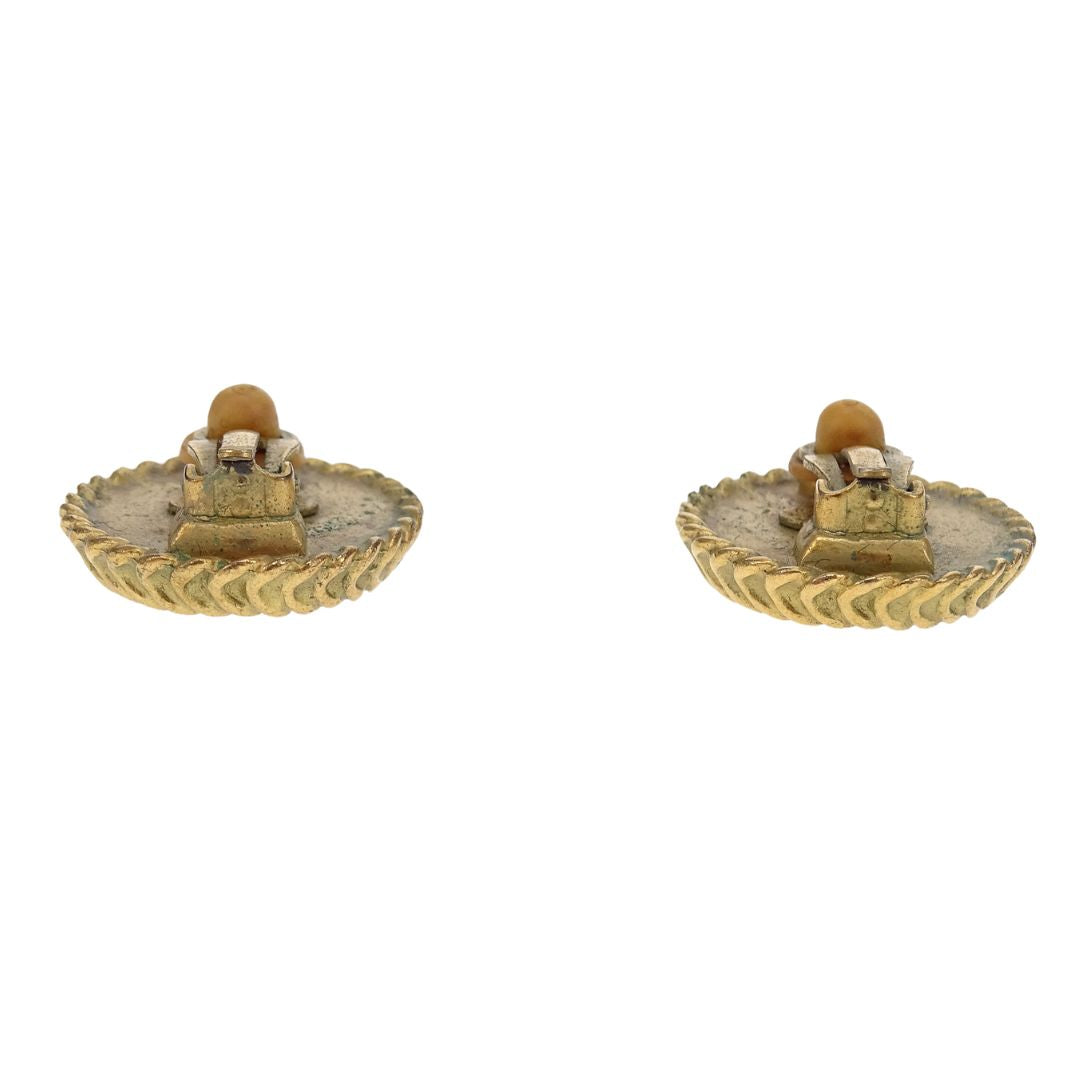 Chanel 95C Vintage Boucle Clip On Earrings Black & Gold