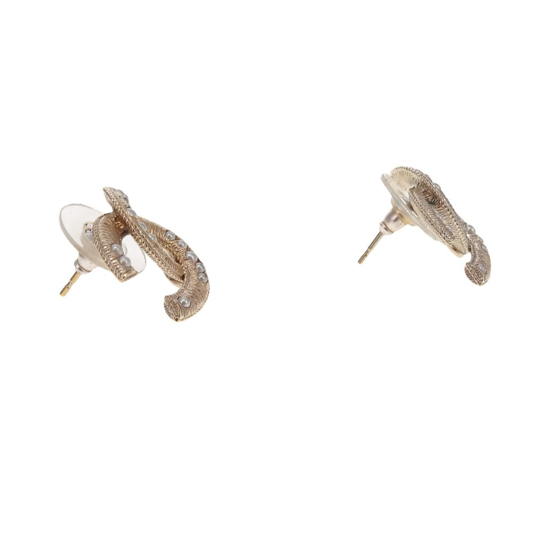 Chanel CC Large Studs Pearl and Goldtone 2016