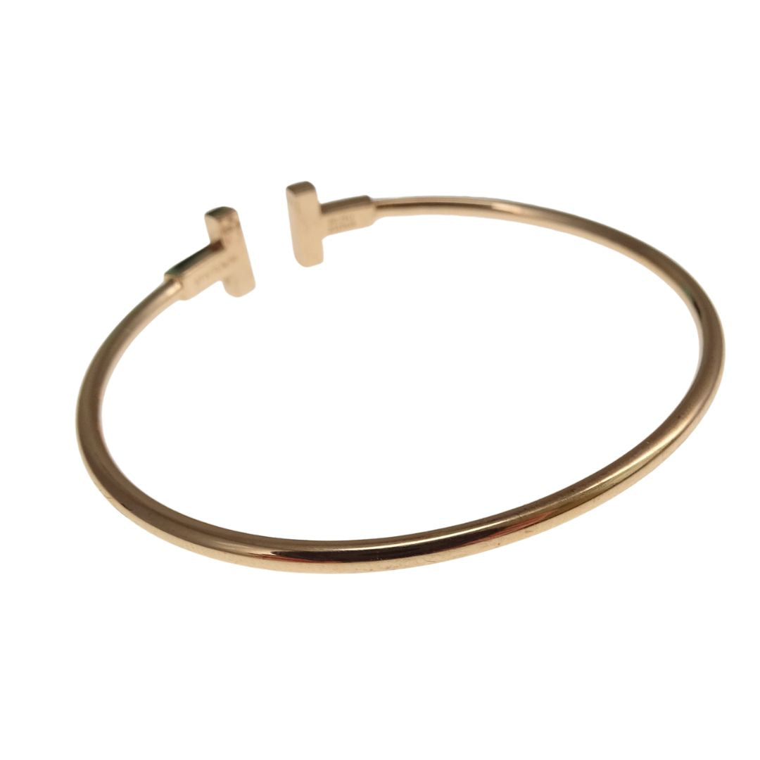 Tiffany & Co T Wire Bracelet 18k Rose Gold and Diamond