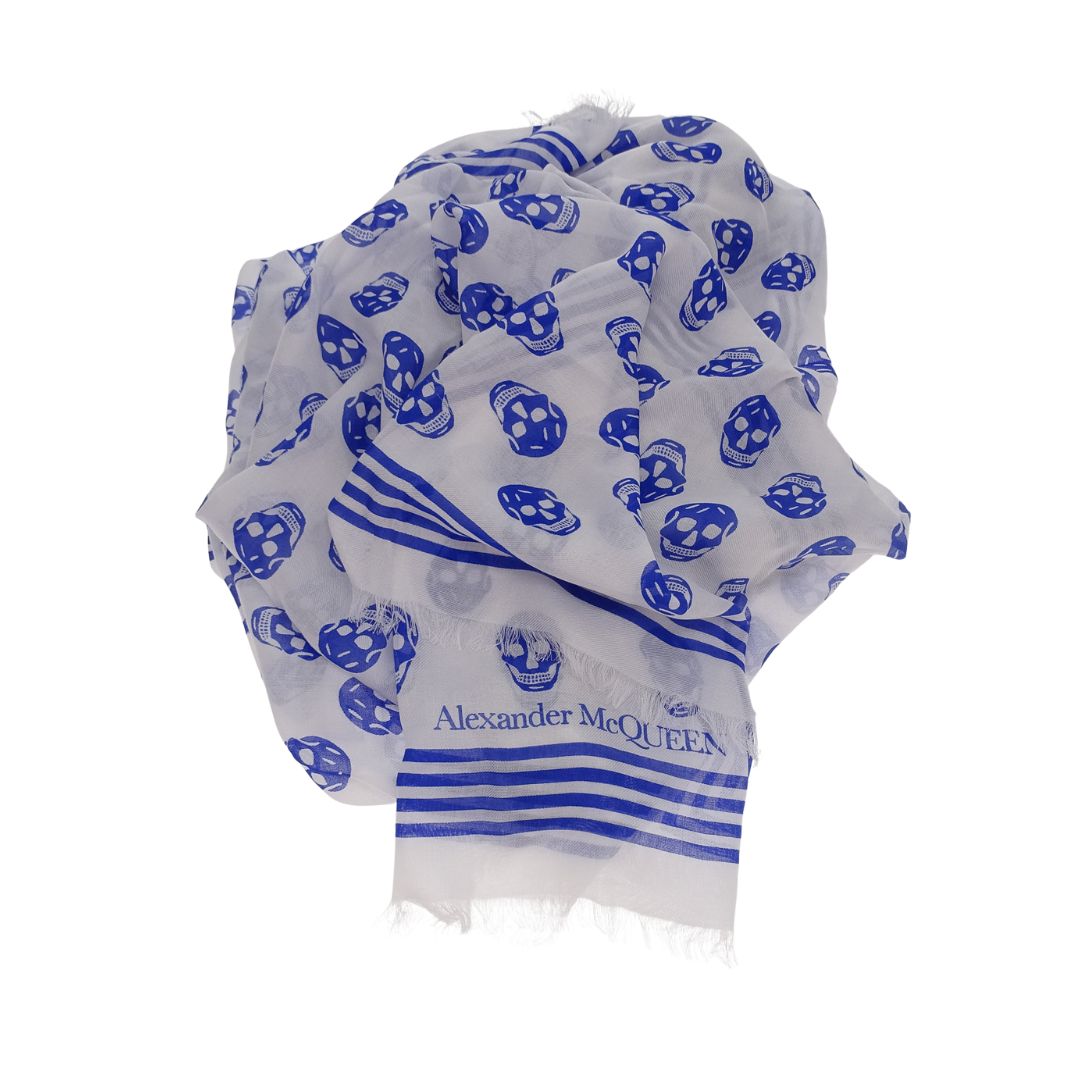 Alexander McQueen Skull Scarf Blue Modal 120cm x 140cm