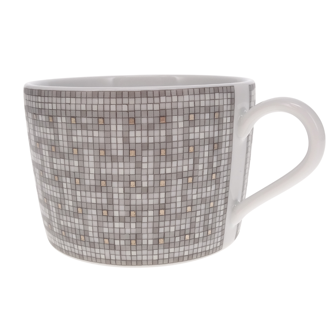 Hermes Mosaique au 24 Platinum Tea Cup and Saucer x2