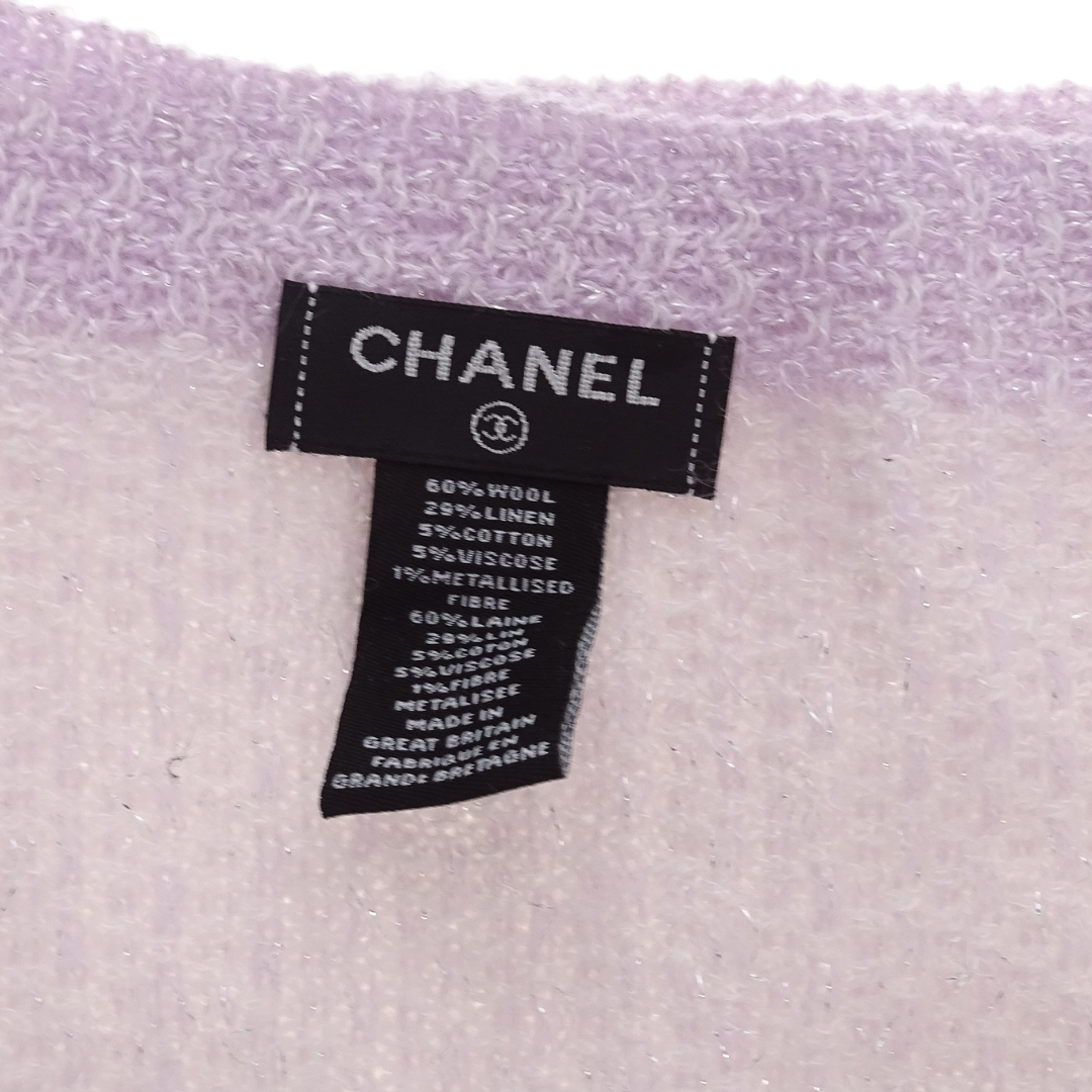 Chanel Scarf Light Wool Blench White/Lilac Glitter