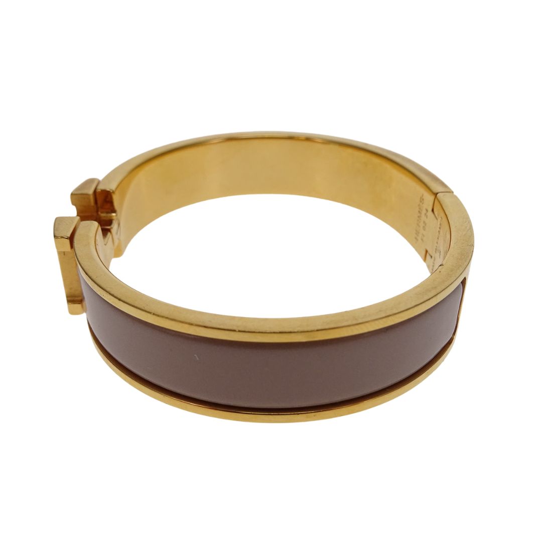 Hermes Clic H Bracelet Marron Glace Petit Modele Gold