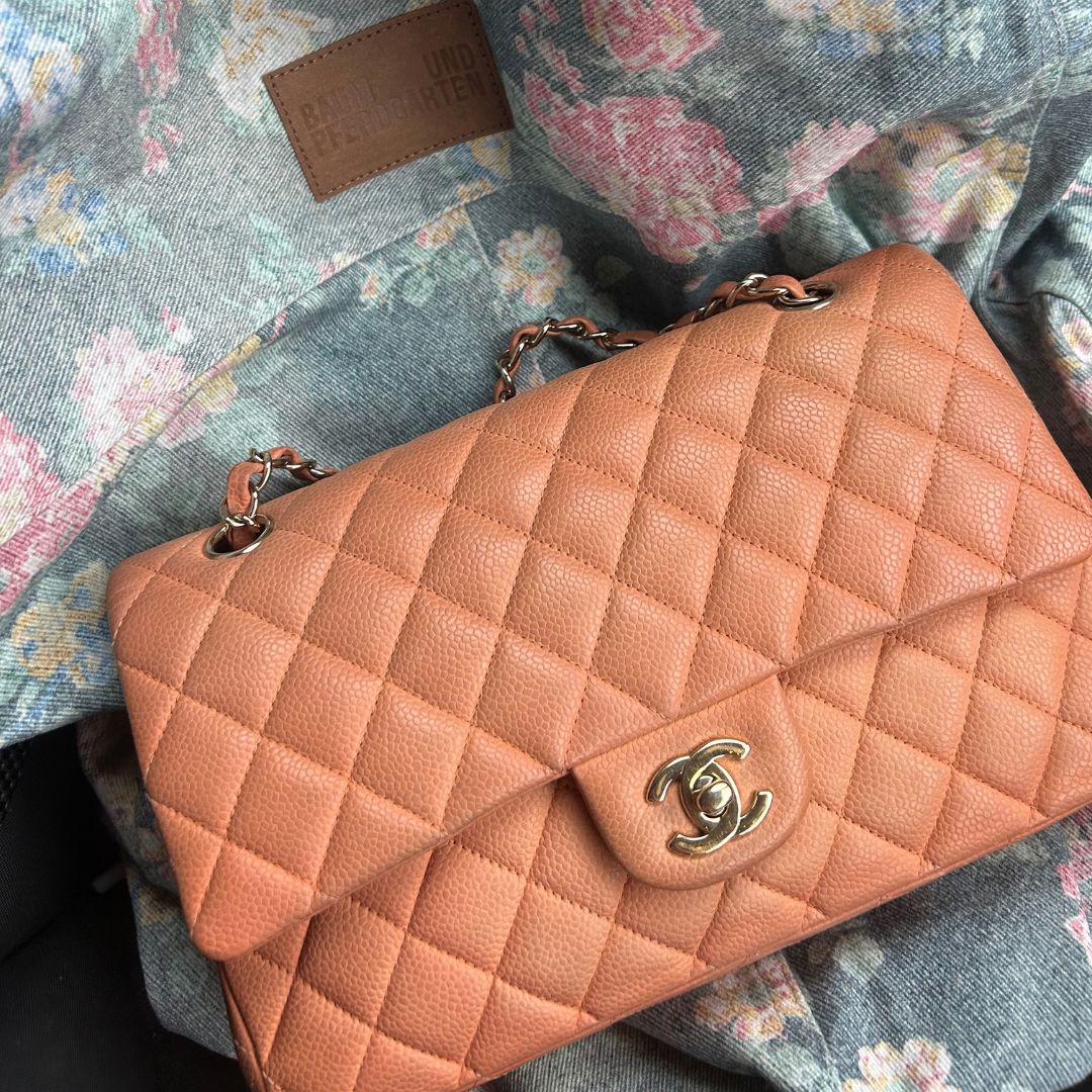 Chanel Classic Medium Double Flap Peach Caviar Leather GH 2012