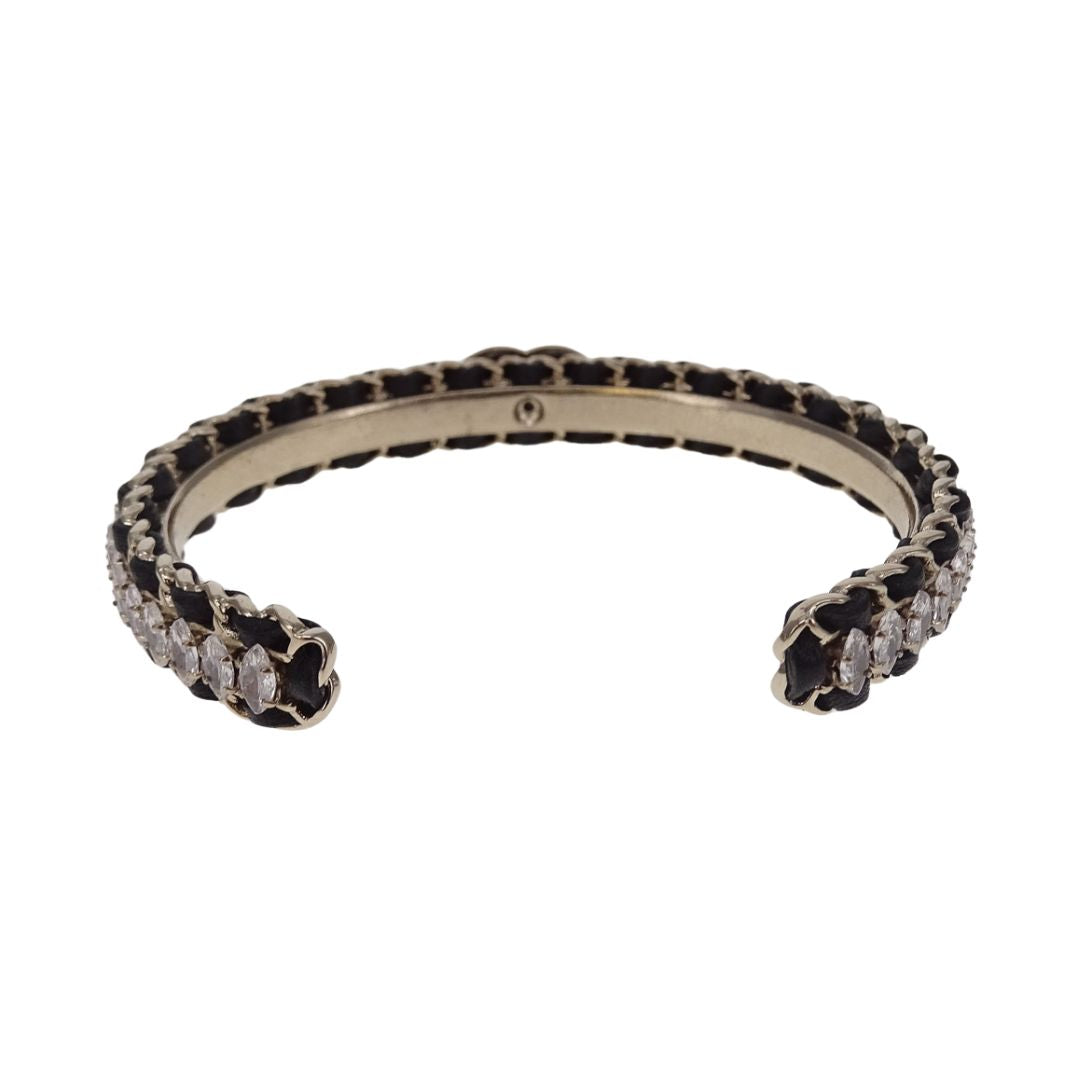 Chanel Strass and Leather Woven Thin Cuff (S) 2023
